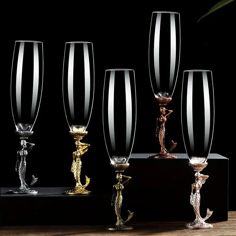 Mermaid Design Champagne Glass, 1 Count 200ml Glass Champagne Cup, Drinkware for Home Kitchen Party Wedding