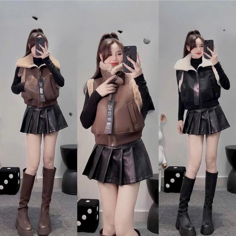 Áo Khoác Da GhiLe Lót Lông Dáng Ngắn Cao Cấp - by Hiếu Phát - Nữ, Women