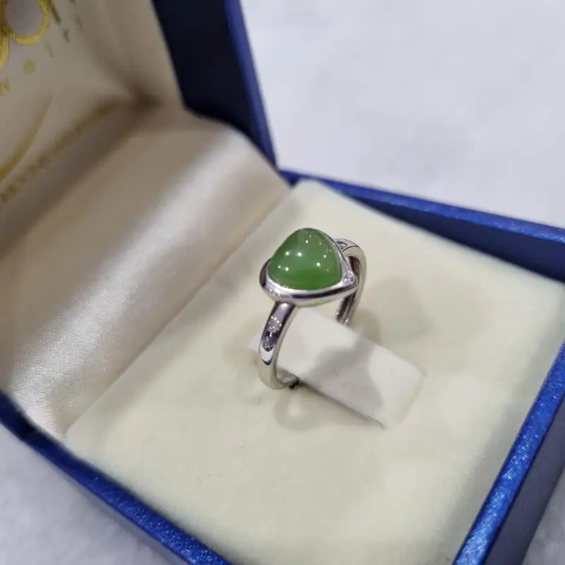 Nhẫn Bạc Đính Ngọc Bích Canada hình trái tim Free Size (N0462) - MOON Jewelry