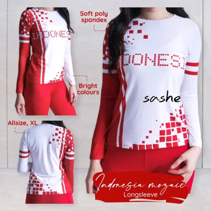 Indonesia Mozaic Longsleeve Baju Panjang Olahraga Wanita Senam Aerobic