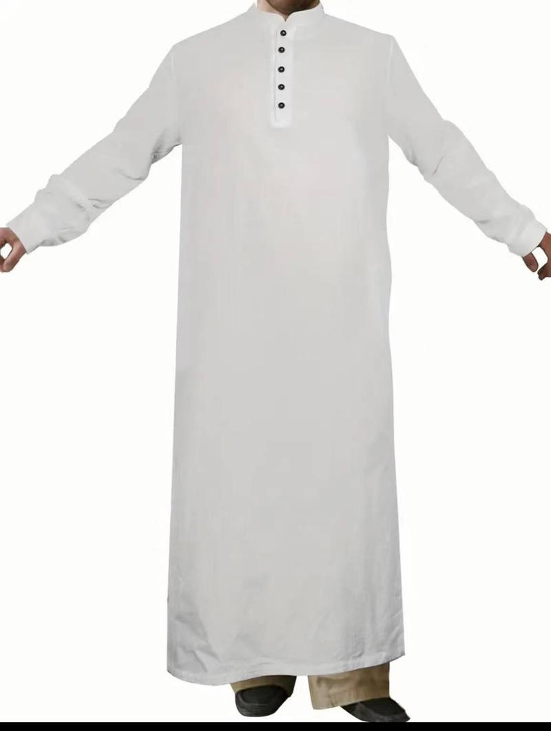 Product Introduction of Jubah Muslim, Gaya Arab, Rekaan Ringkas, Kolar Berdiri, Penutupan Butang, Panjang, Sesuai untuk Pakaian Kasual 6