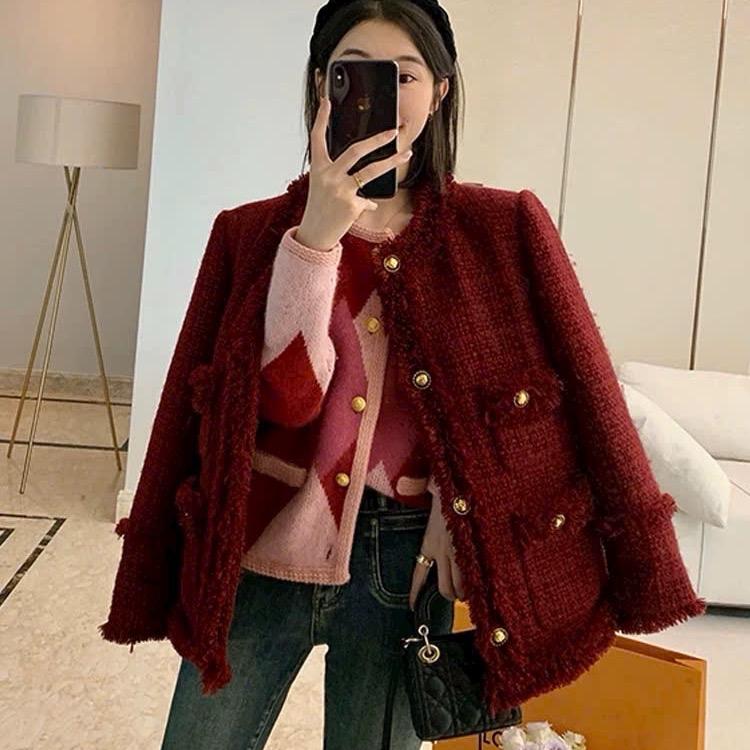 Áo khoác dạ nhung cổ tròn tua tua 4 túi M12 cho Nữ - 4 màu sắc - Top, Jacket, Women