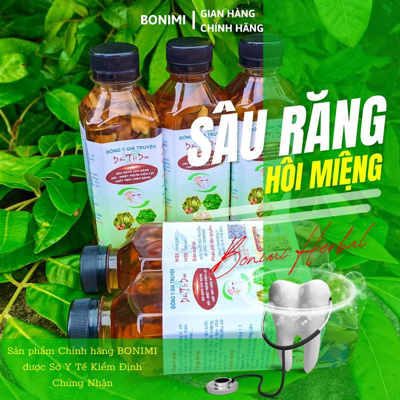 Nước Súc Miệng Dược Liệu Bonimi 350ml chống Đau Răng - Viêm Lợi - Sâu Răng - Hôi Miệng - Tụt Lợi - Nhiệt Miệng - Mùi Thức Ăn - Sạch Miệng - Chảy Máu Chân Răng - Chắc Chân Răng