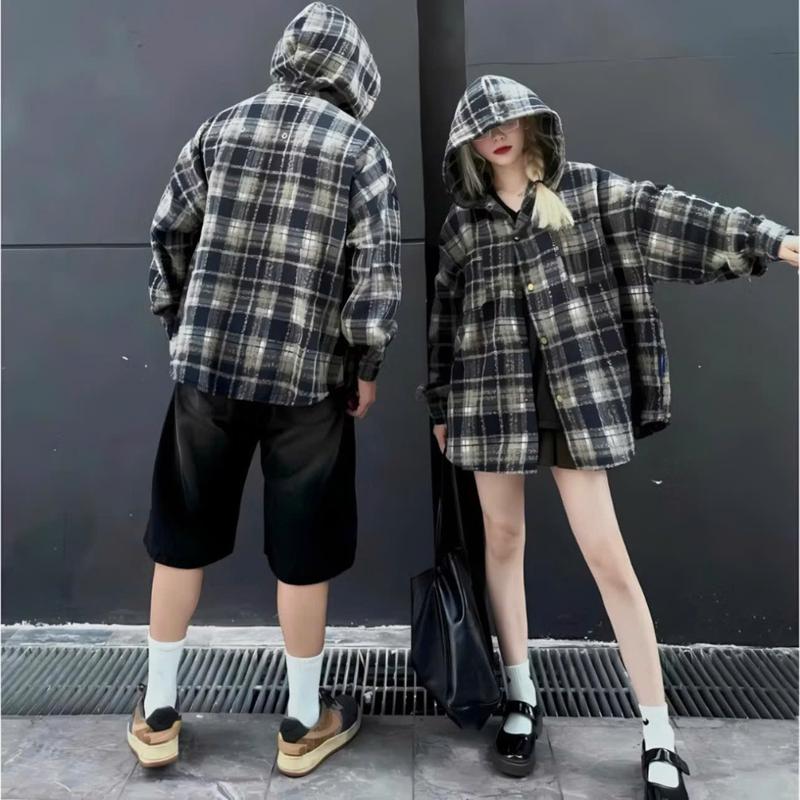 Áo Chống Nắng (Áo Sơ Mi) Unisex Nam Nữ Sọc Caro Có Mũ Form Rộng Chất Dày Dặn - Women 1