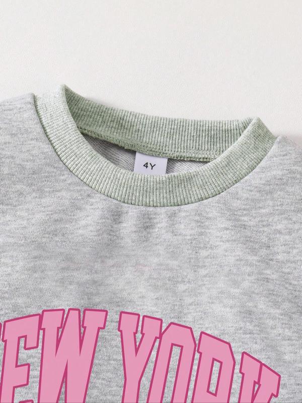 Toddler Girl's Letter Print Long Sleeve Two-piece Set, Round Neck Sweatshirt & Flare Leg Pants for Spring & Fall, Casual Kids Clothes for Daily Wear 2