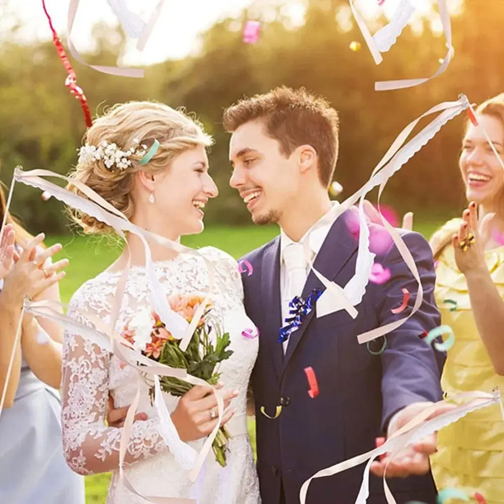 10pcs/lot Colourful Wedding Ribbon Wands Stick with Bells Wedding Streamers Decoration for Wedding Party déco de mariage Wooden Bamboo