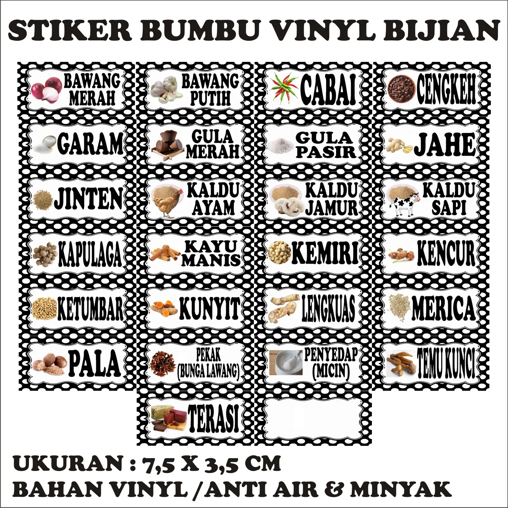 (KODE S12 ) STIKER BUMBU|LABEL BUMBU|STIKER BUMBU DAPUR|NAMA BUMBU|BUMBU DAPUR|BUMBU REMPAH|STIKER WATERPROOF|STIKER TAHAN AIR DAN MINYAK