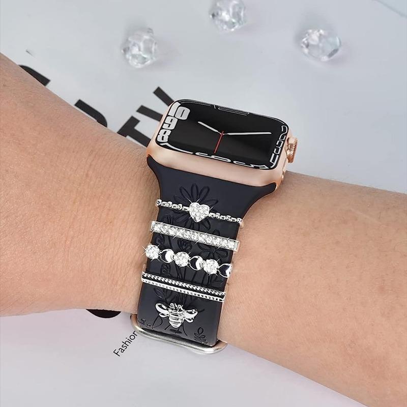 Rhinestone Decorative Ring Set (1 Set), Creative Design Watch Band Decoration, Decorative Accessories Compatible with Apple Watch Band 4