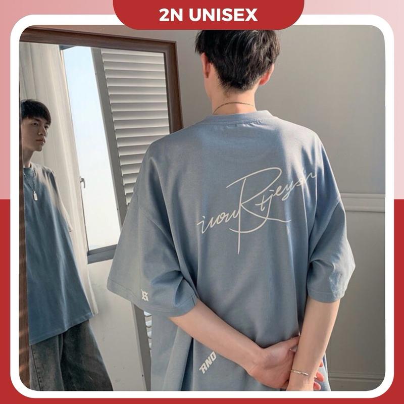 Áo phông nam nữ form rộng 2N Unisex thun cotton thêu chữ Ano màu trắng/đen/đỏ/xanh xám Menswear Cổ Tròn