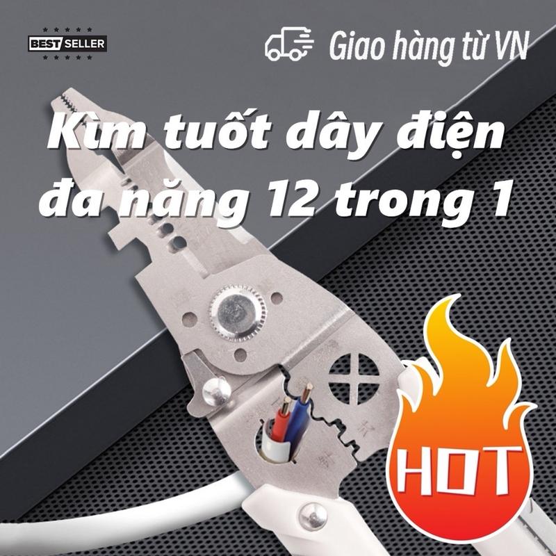 ￼Kìm tuốt dây điện đa năng 12 trong 1, Kìm điện đa năng Thép gió HSS, Lò xo ẩn