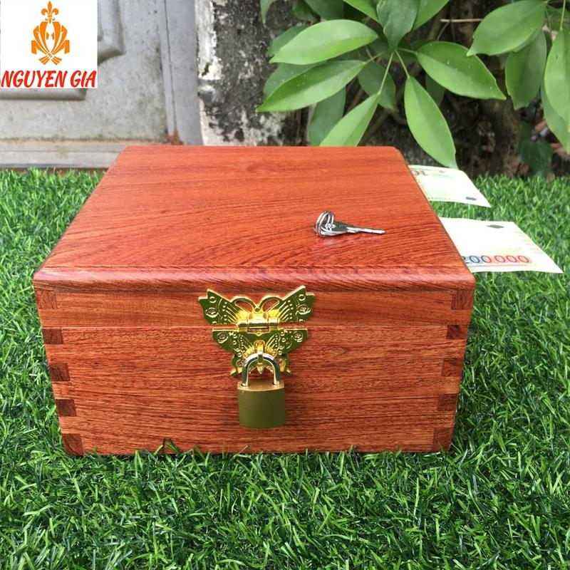 Hộp gỗ đựng tiền tiết kiệm 2 ngăn có khóa (Size Lớn) Ống Tiết Kiệm Ống Heo - Gõ Đỏ, Bảo hành 12 tháng, Miễn phí đổi trả trong 30 ngày