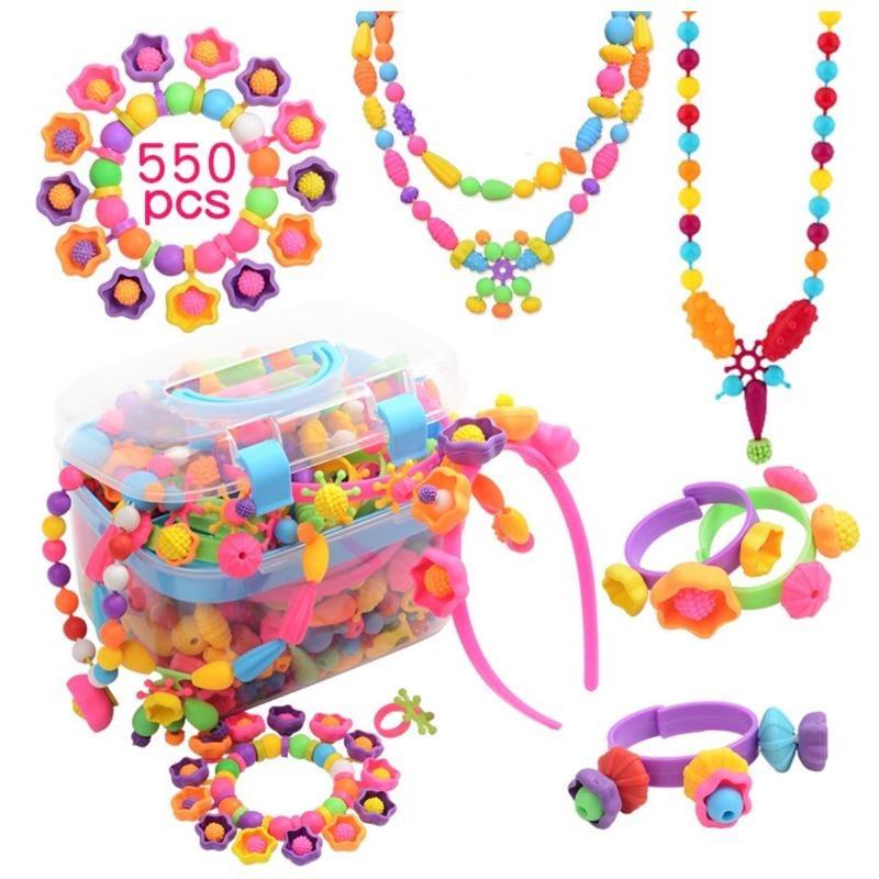 Đồ chơi lắp ghép xâu hạt 550 chi tiết cho bé làm vòng tay, vòng cổ, bờm tóc kèm phụ kiện Kem