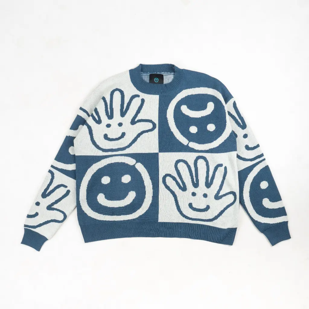 FAITH FADE - Knitwear Signature Checkered (Steel Blue - Broken White)