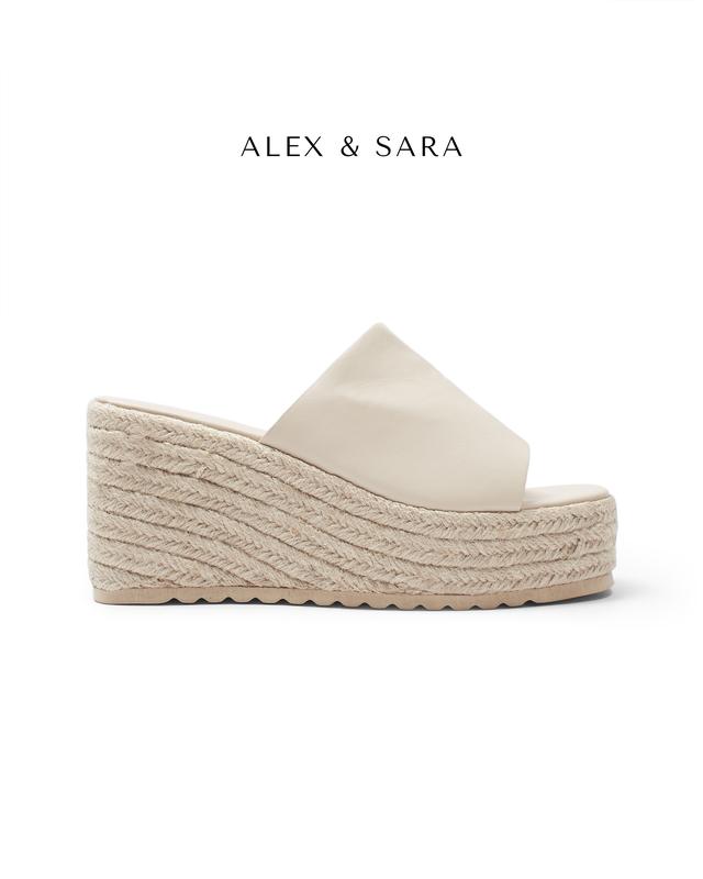 X01- Dép Xuồng Nữ Đế Cói Alex & Sara Trắng/Bạc, Đế Cao 9 Phân Tôn Dáng, Bản Ngang To Che Khuyết Điểm-Shoes