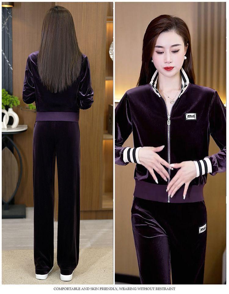 Product Introduction of Bộ Đồ Thể Thao, Nhung Vàng, Dành Cho Nữ, Mùa Xuân Và Mùa Thu, European Station, Ngoại Cỡ, Thời Trang Và Phong Cách, Trẻ Trung, Quần Ống Rộng, Bộ Hai Mảnh, Hàng Mới Về 25
