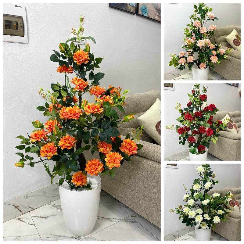 Cây hoa hồng rừng cổ 1m1, kèm chậu cao 1m2, hoa nhiều, dáng đẹp, cây hoa hồng giả trang trí, decor phòng Trang Trí Nhà ( ảnh thật)