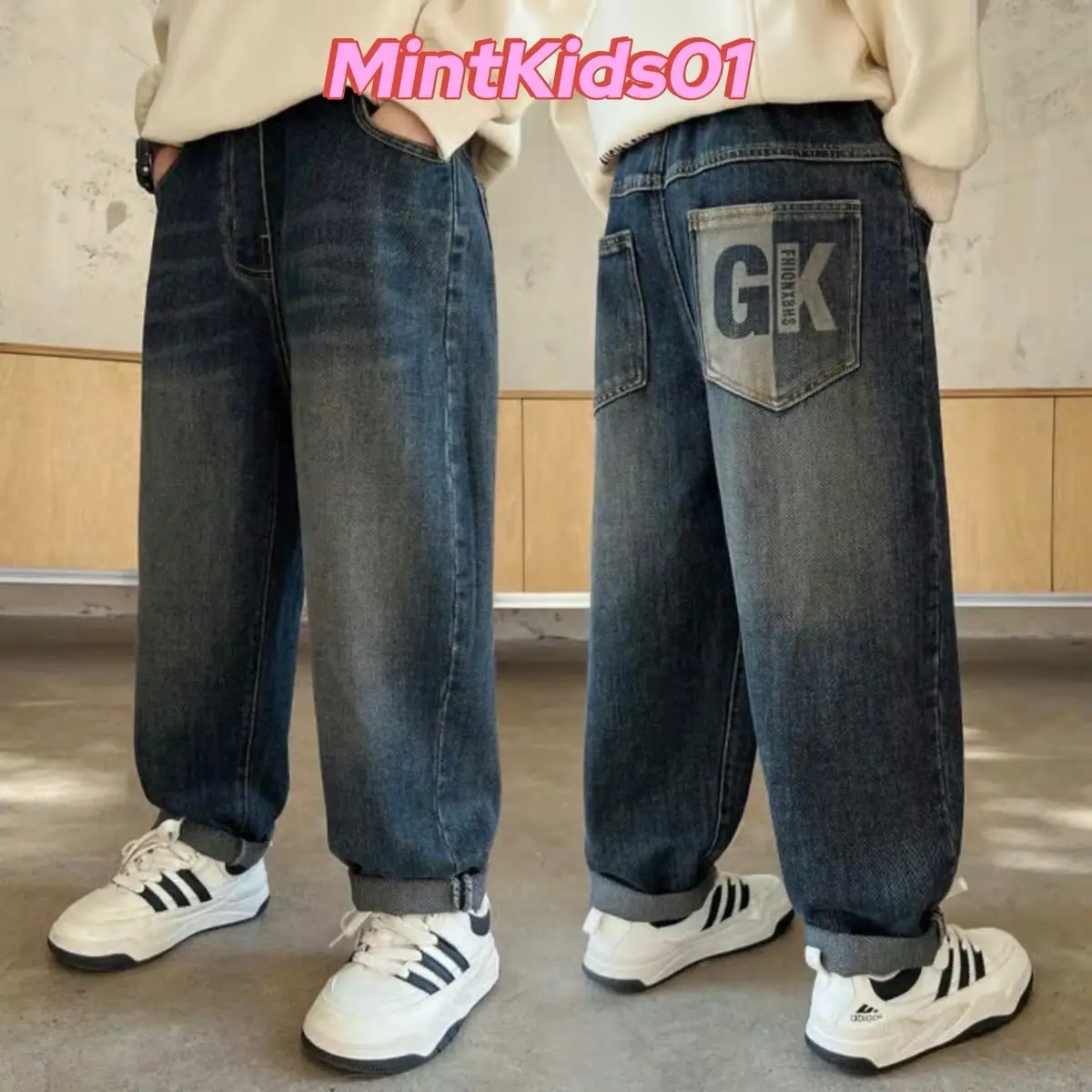 Mintkisd01 Mẫu Quần Jean cho bé Trai cao cấp kiểu dáng BAGGY babypho từ 14-54kg