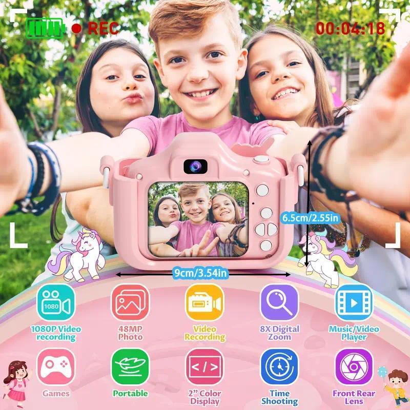 Product Introduction of Unicorn Design Digital Camera with 32GB Card, 1 Set 1080P HD Video Camera, Rechargeable Digital Camera for Boys & Girls Birthday Gift 1