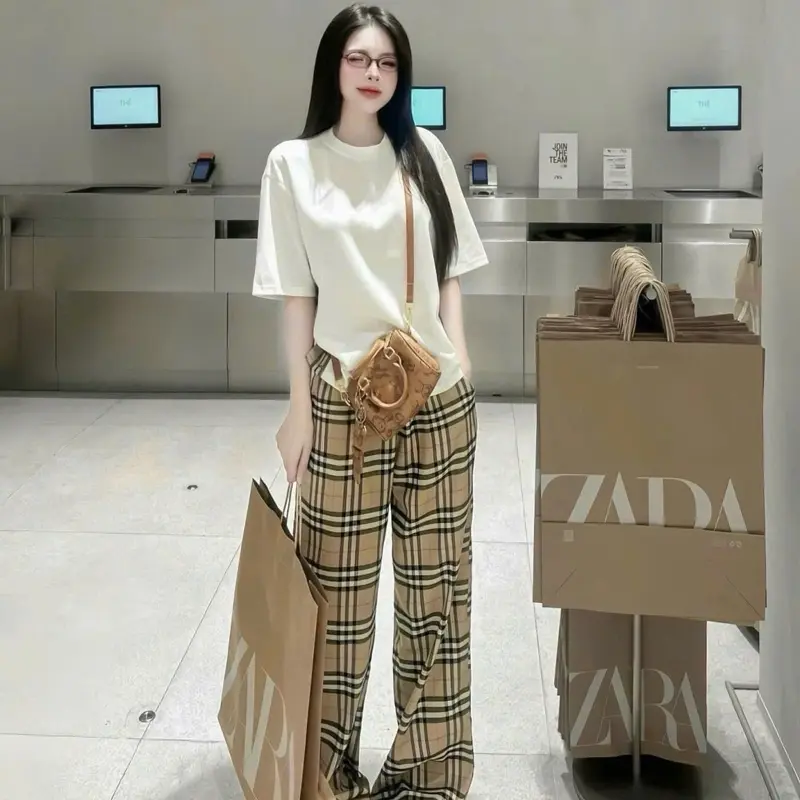 Sét bộ kẻ. Quần kẻ thô áo chất cottong