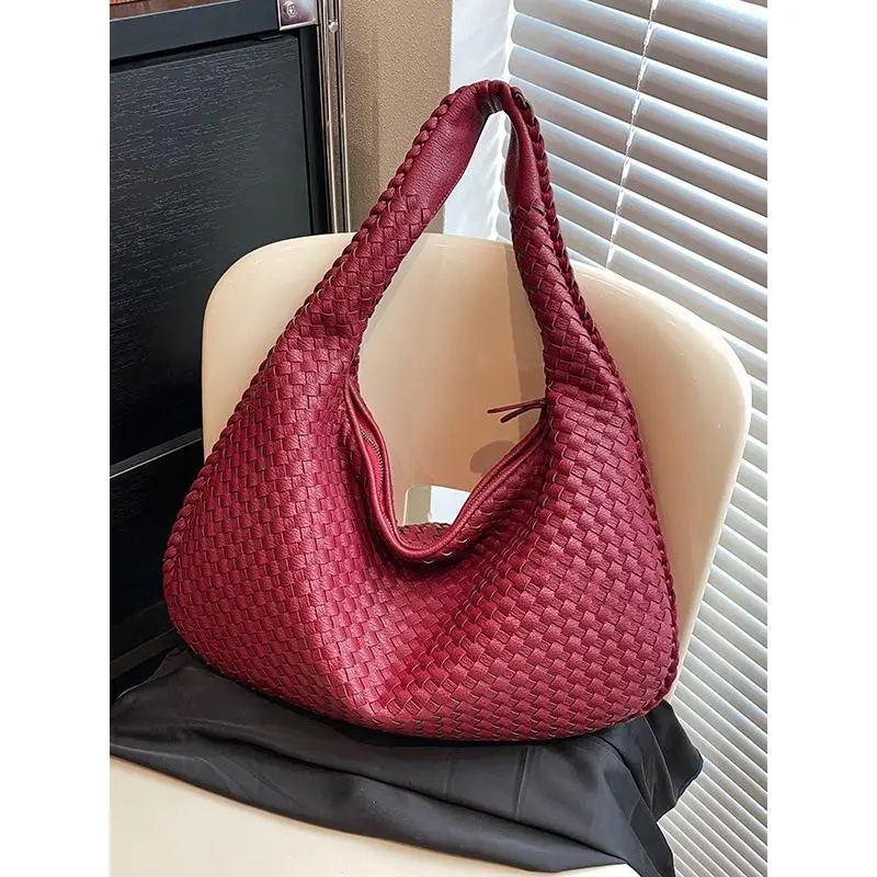 French Style High-End Woven Bag for Women, Elegant Versatile Shoulder Underarm Bag, Niche Texture Handbag for Commuting, Cross-Border