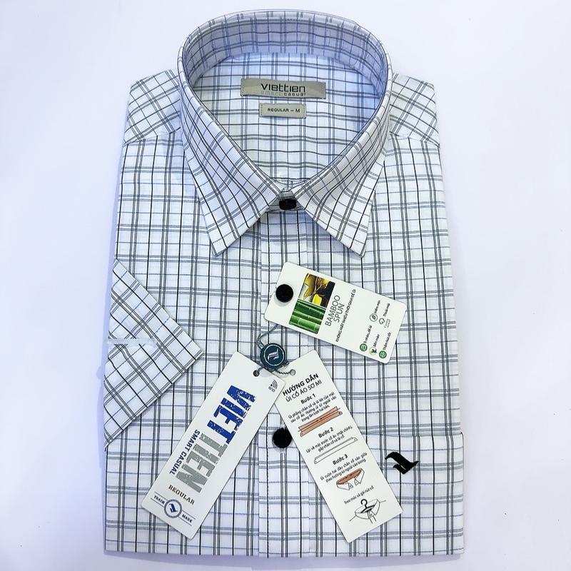 Áo sơ mi nam việt tiến ngắn tay vạt ngang phom Regular(0778)