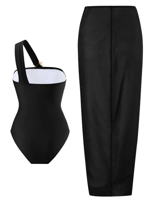 Women's Plain One-piece Swimsuit & Summer Swimming Cover Up Skirt Set, Casual Fashion Swimwear Set for Beach Holiday Vacation, Ladies Swimsuit for All Seasons, Swimsuit Summer, Swimsuit Coverup, Beach Outdoor Wear 5