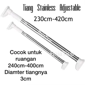Tiang Stianles flexibel 4METER /Tiang jemuran/ Tiang sekat ruangan/ Tiang HORDENG GORDENG jendela PINTU /Tiang TONGKAT PIPA 4meter/Tiang panjang