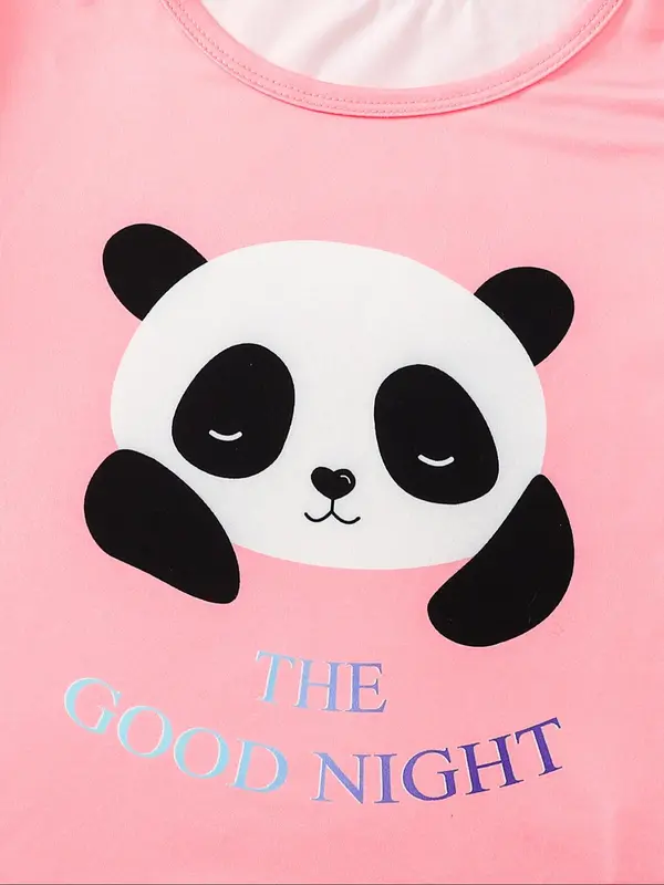 Girl's Cartoon Panda Heart Print Tee & Pants Set, Cute Long Sleeve Round Neck Top & Trousers, Casual Spring & Fall Outfits Clothes for Kids, Cute Clothes 3