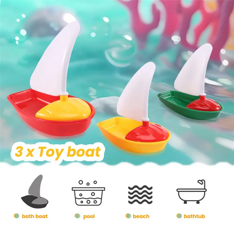 Thuyền Tắm Bằng Nhựa Cho Trẻ Em, 3 Cái, Thuyền Buồm, Đồ Chơi Bồn Tắm, Thuyền Buồm, Đồ Chơi Trẻ Em (Nhiều Màu, Cỡ Nhỏ + Trung + Lớn) 4