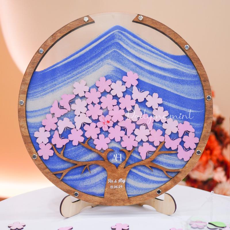 Tranh 2in1 Tranh Ký Tên Thả Tim Và Rót Cát Ngày Cưới Thân Cây Thả Hoa Thiết Kế Theo Yêu Cầu - Dailymemint