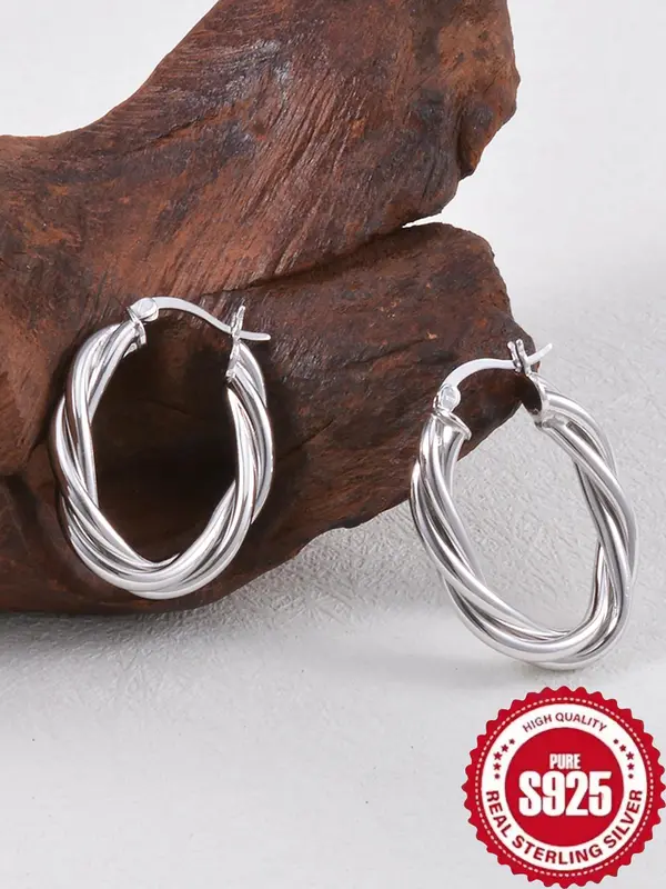 925 Sterling Silver Hoop Earrings, Fashionable Earrings for Women & Girls, Trendy All-match & Exquisite Jewelry for Birthday Gift 0
