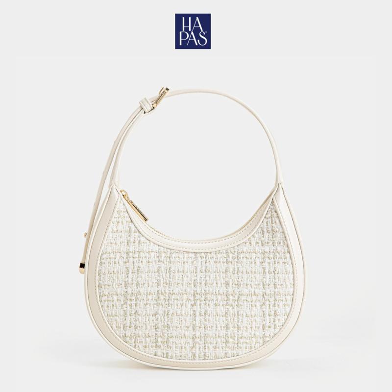 [BST "BY THE T"] Túi Xách Nữ HAPAS Hobo Phối Viền Coco Sie Dạ Tweed Size 22 - TDV24087 Bag Lady Quai Xách Sang Trọng