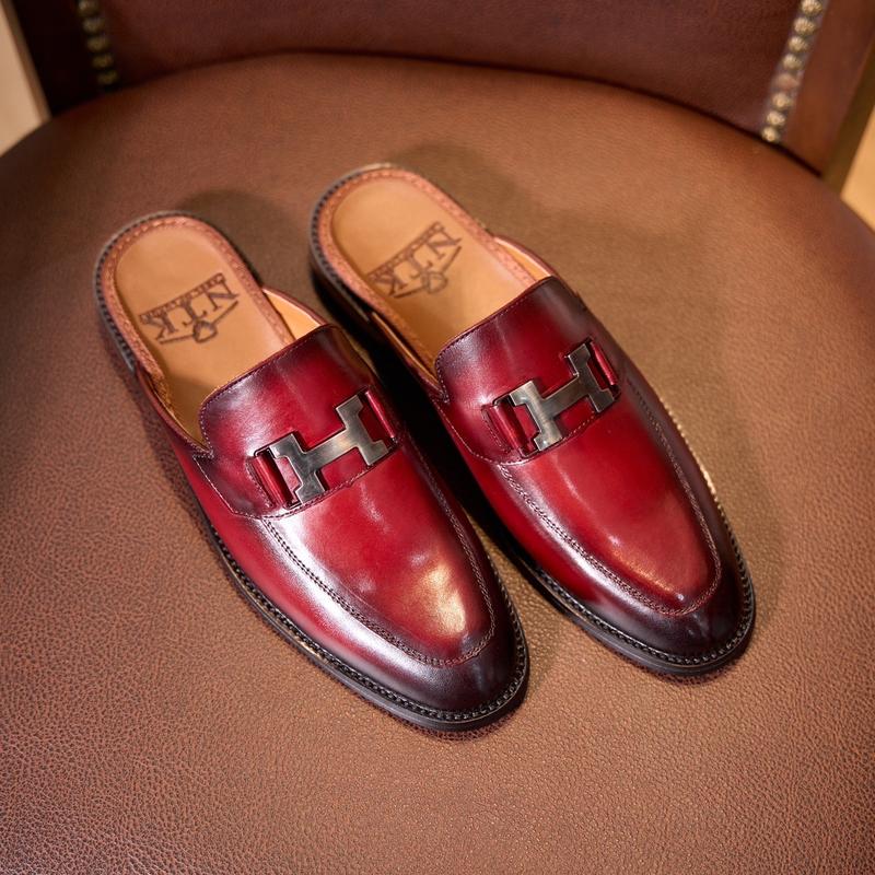 Sục nam mặt chữ H màu nâu đỏ chất liệu da bò nhập khẩu bảo hành 24 tháng Đồng DéP Cao Su