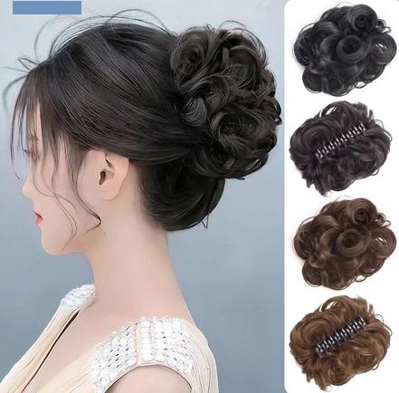 Tóc giả búi kẹp ngoặm búi cột xoăn trung niên cho nữ - Phụ kiện RYRY