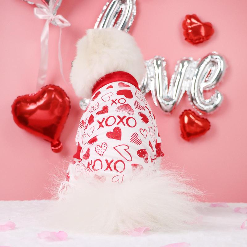 Heart & Letter Print Pet Jumpsuit, Cute Pet Pajamas, Pet Clothes for Small Dogs, Doggie Onesies, Pet Clothes for Valentine's Day 3