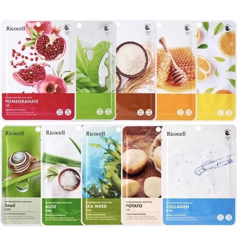 Combo10 Miếng Mặt Nạ Mix  Collagen dưỡng chất thiên nhiên Ricocell Hàn Quốc Nữ Women Skincare Cosmetics Làm Đẹp Da Peel Da Trà 0