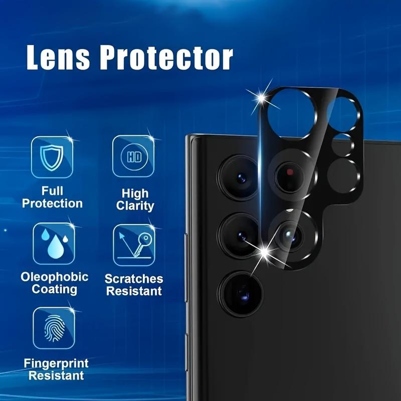 Product Introduction of Aluminum Alloy Camera Lens Protectors for Samsung Galaxy S23 Ultra S22 Ultra - 2PCS HD Tempered Glass Screen Protector, Scratch-Resistant, Easy Installation, Fingerprint Resistant Film for S4 S22 S23 Plus 2