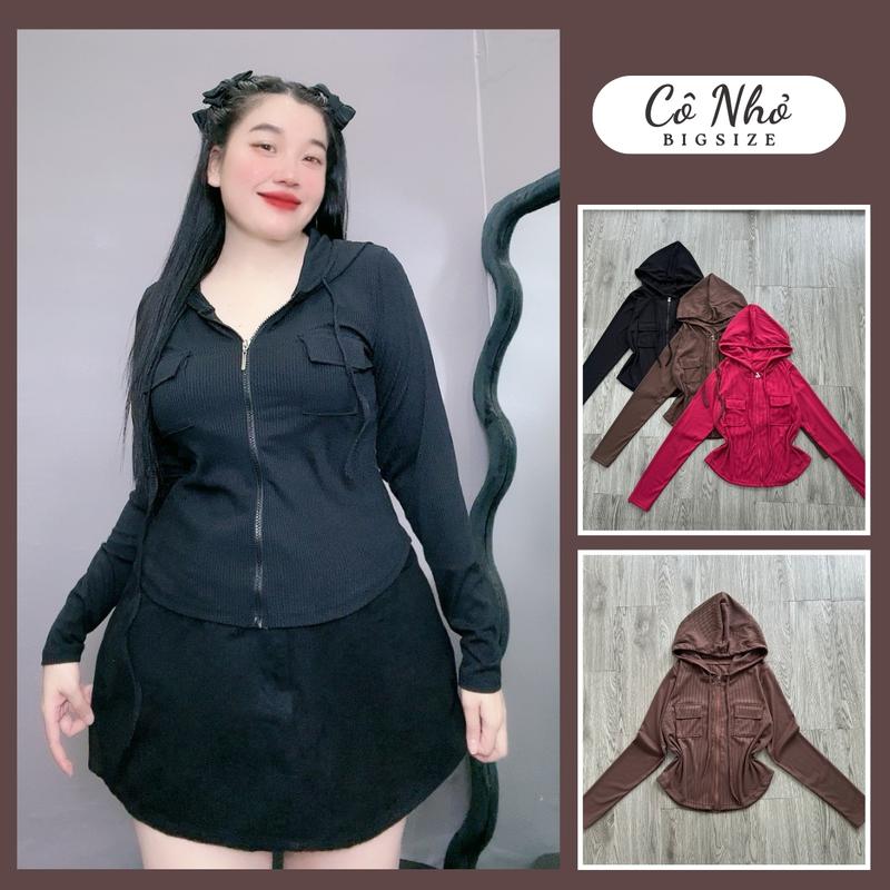Áo khoác nữ bigsize vạt bầu che bụng có nón tay dài khóa kéo vải thun gân mỏng G18 Women Kem