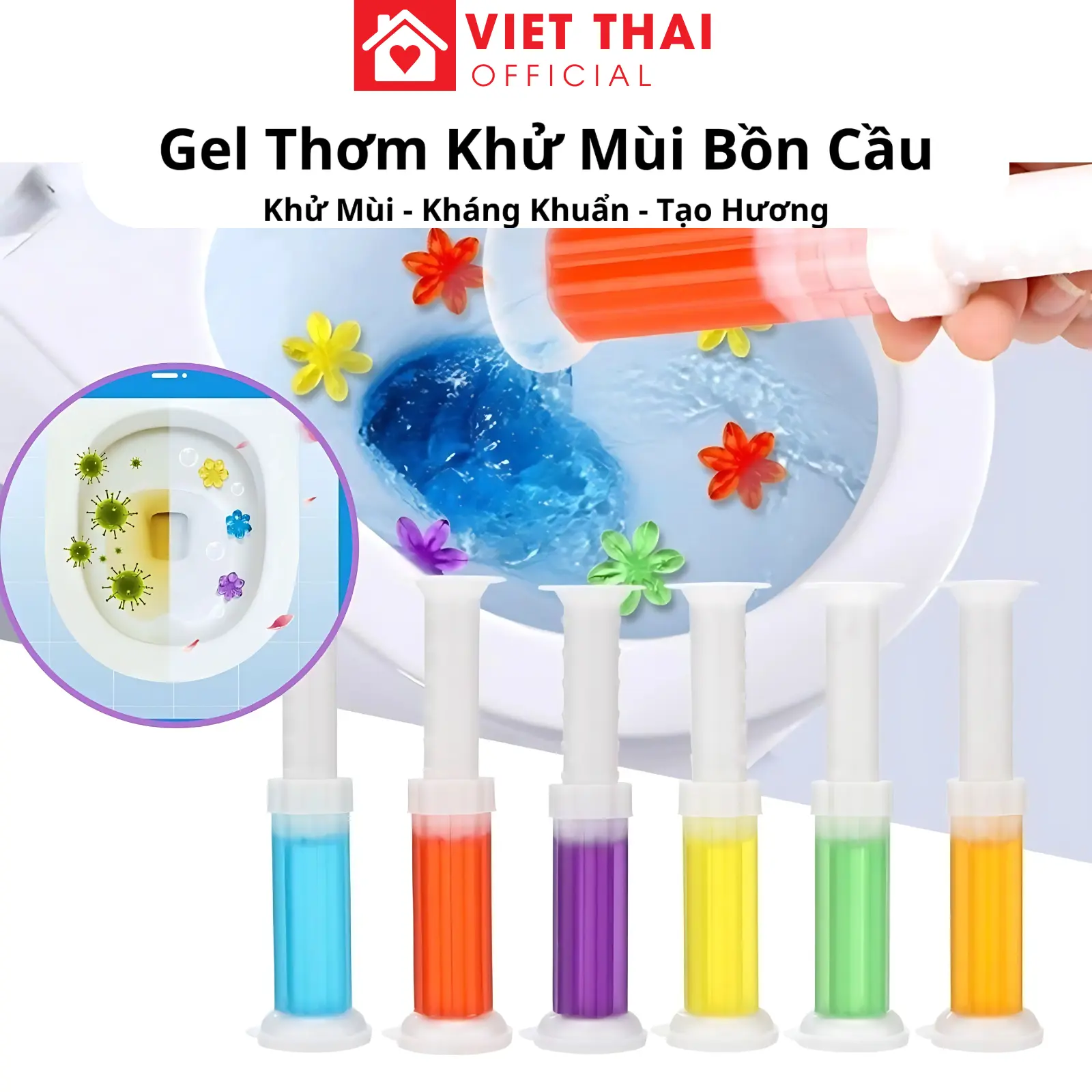 [Combo 6 Tuýp Gel Thơm Bồn Cầu] Khử Mùi, Diệt Khuẩn, Làm Sạch Toilet - Hình Bông Hoa, Nhiều Màu, Siêu Thơm, Khử Trùng Hiệu Quả