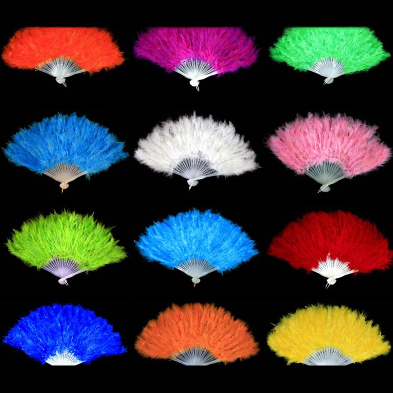 Product Introduction of 9 Colors New Costume Wedding Showgirl Dance Folding Hand Feather Fan Fancy 14
