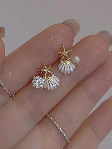 Arete decorados con concha de moda y perla falsa, Joyería de moda para fiesta, decoración diaria de ropa, Joyería comodín y exquisita para regalo de cumpleaños