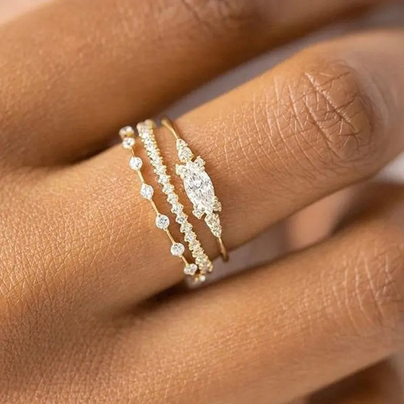 3pcs Stackable Golden Rings for Women Dainty Trendy Golden Plated Non Tarnish Stacking Cubic Zirconia Fashion Ring Jewelry Size 6 -10