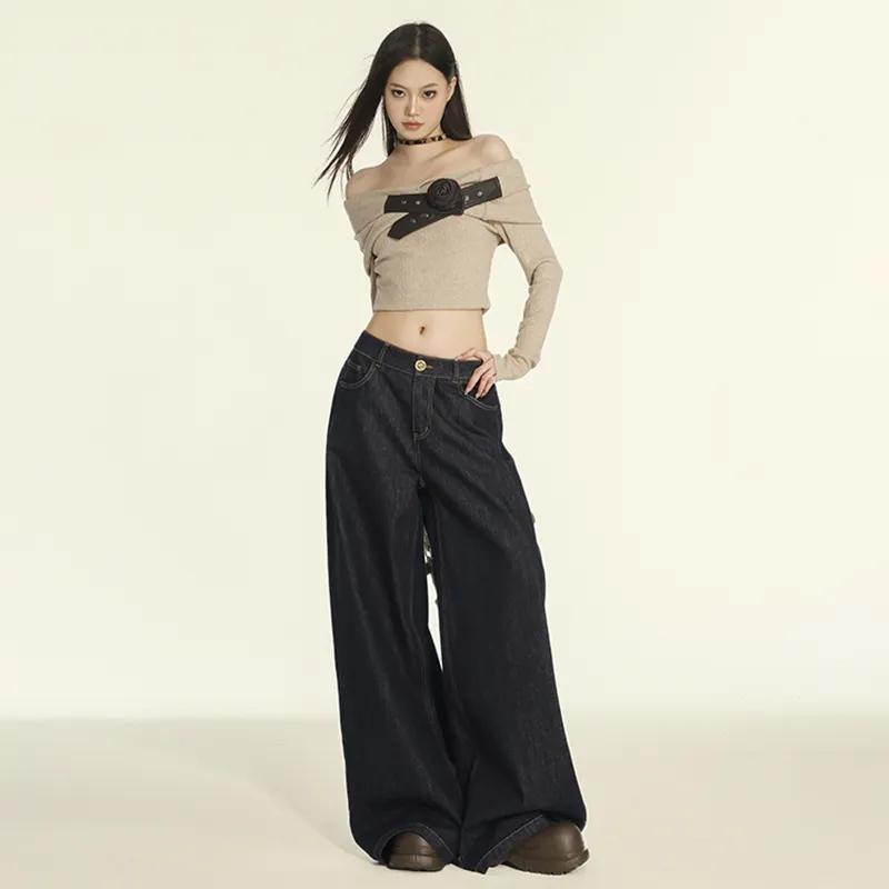 Product Introduction of Loose Wide Leg Jeans for Women 2024 Autumn New Trendy Hot Girl Low Waist Slimming and Straight Drape Mop Pants 1