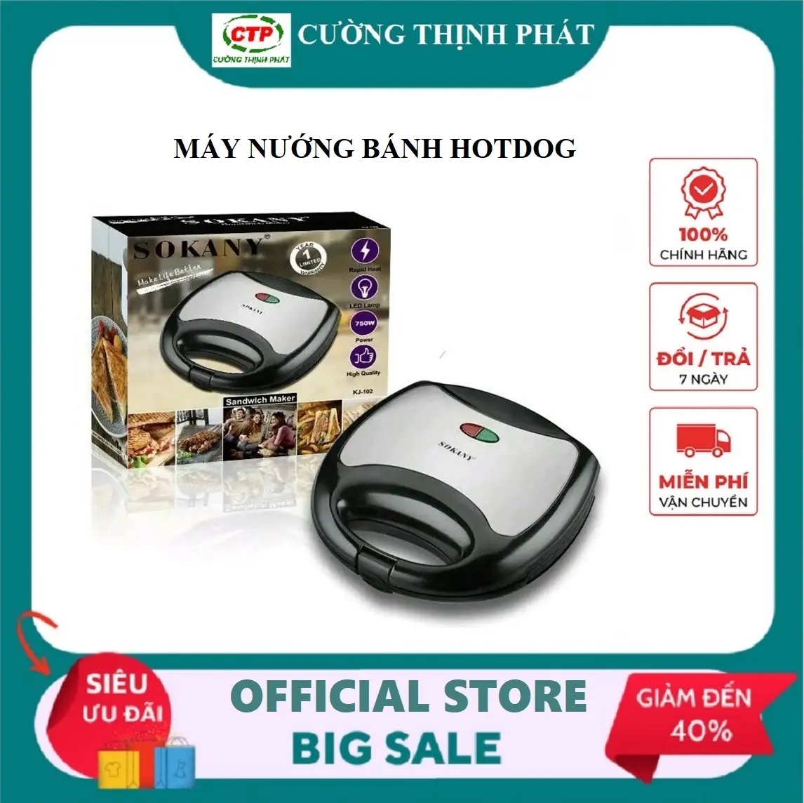 Máy nướng bánh Hotdog, Sandwich KJ-102