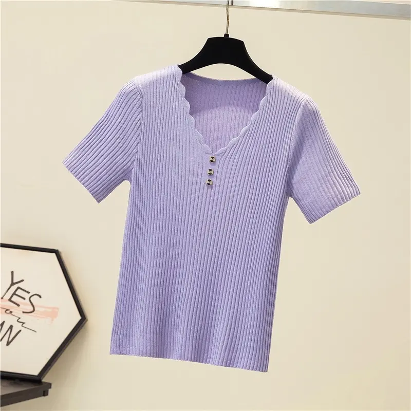 ATASAN RAJUT WANITA (kancing) Baju Rajut turtleneck Wanita Kaos kerah Wanita Lengan pendek 6