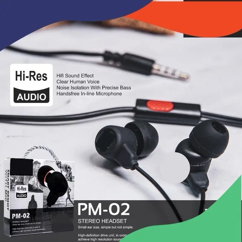 Earphone Headset BIG BASS PM-02 SUPER BASS SUARA JERNIH Earphone stereo handsfree henset earphone earplug 3