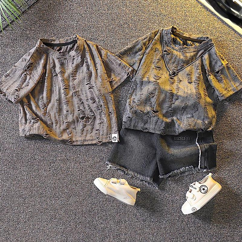 [14-45kg] BỘ ÁO PHÔNG RÁCH KÈM QUẦN JEAN