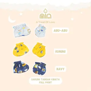 NIA Sarung Tangan Kaki Bayi Unisex Motif Full Motif Print Katun Lembut 0-3 Bulan Merk Vinata