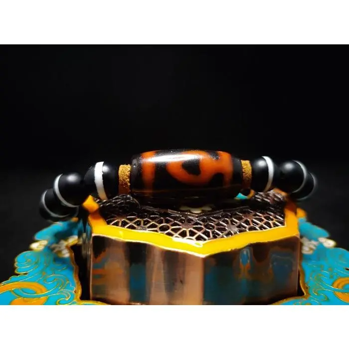 Batu Akik DZI Orange Base Pohon Bodhi Blessed Tua Tibet Calming Stone25mm E712