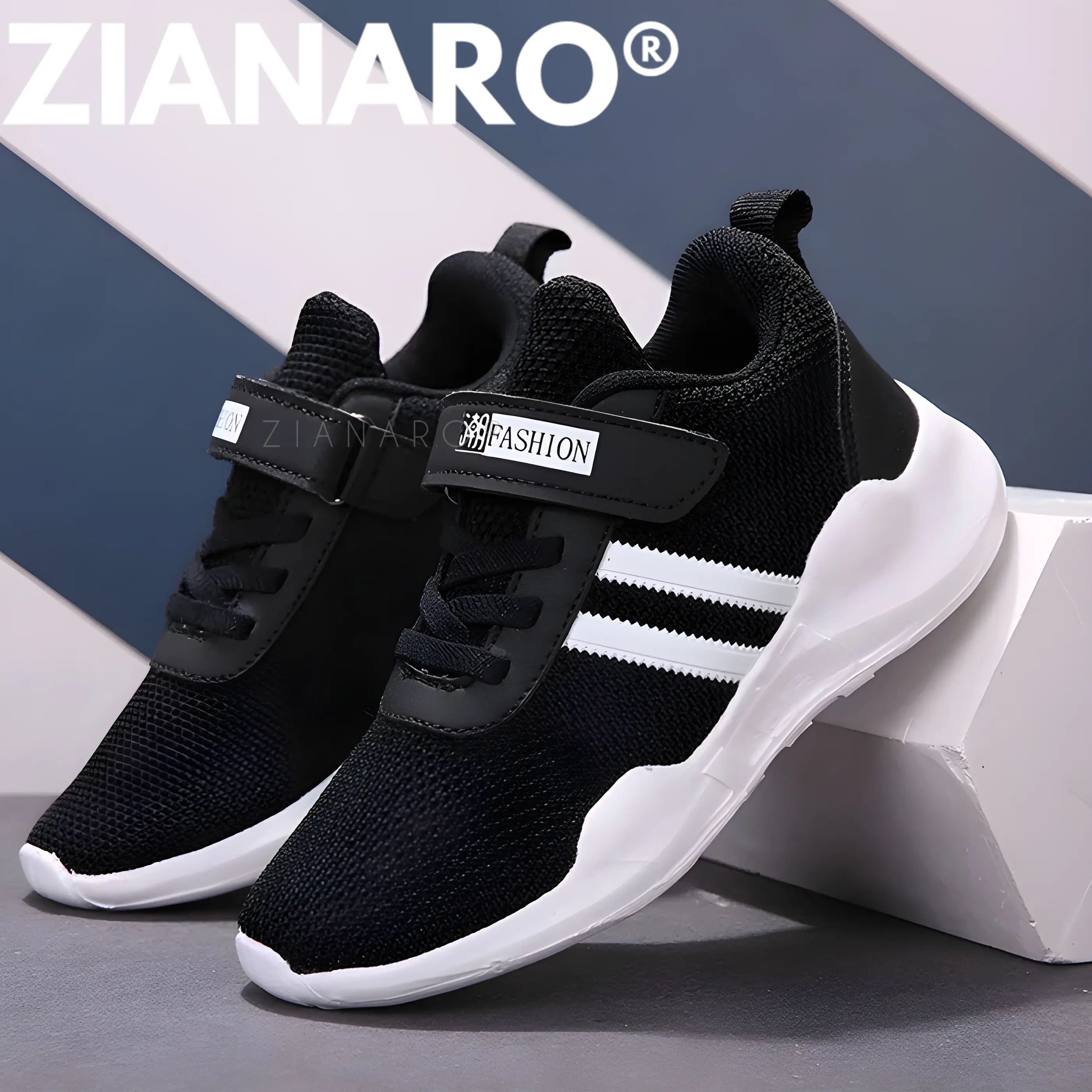 ZIANARO Sepatu Sneakers Sekolah Anak Anak Sea Black Fashion Hitam Size 26 Sampai 35